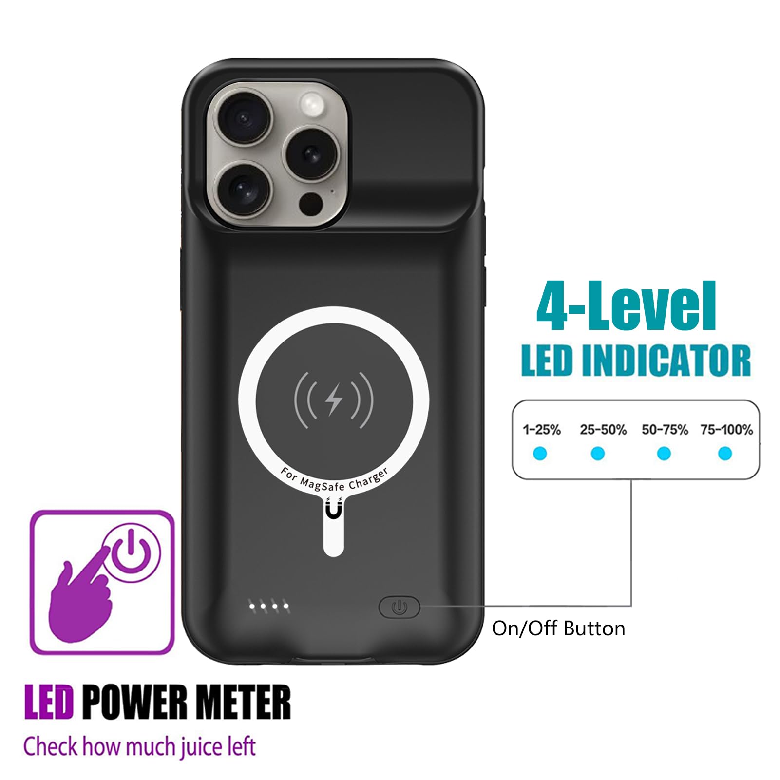 Amazon.com: ZUEUS Battery Case for iPhone 15 Pro, 10000mAh